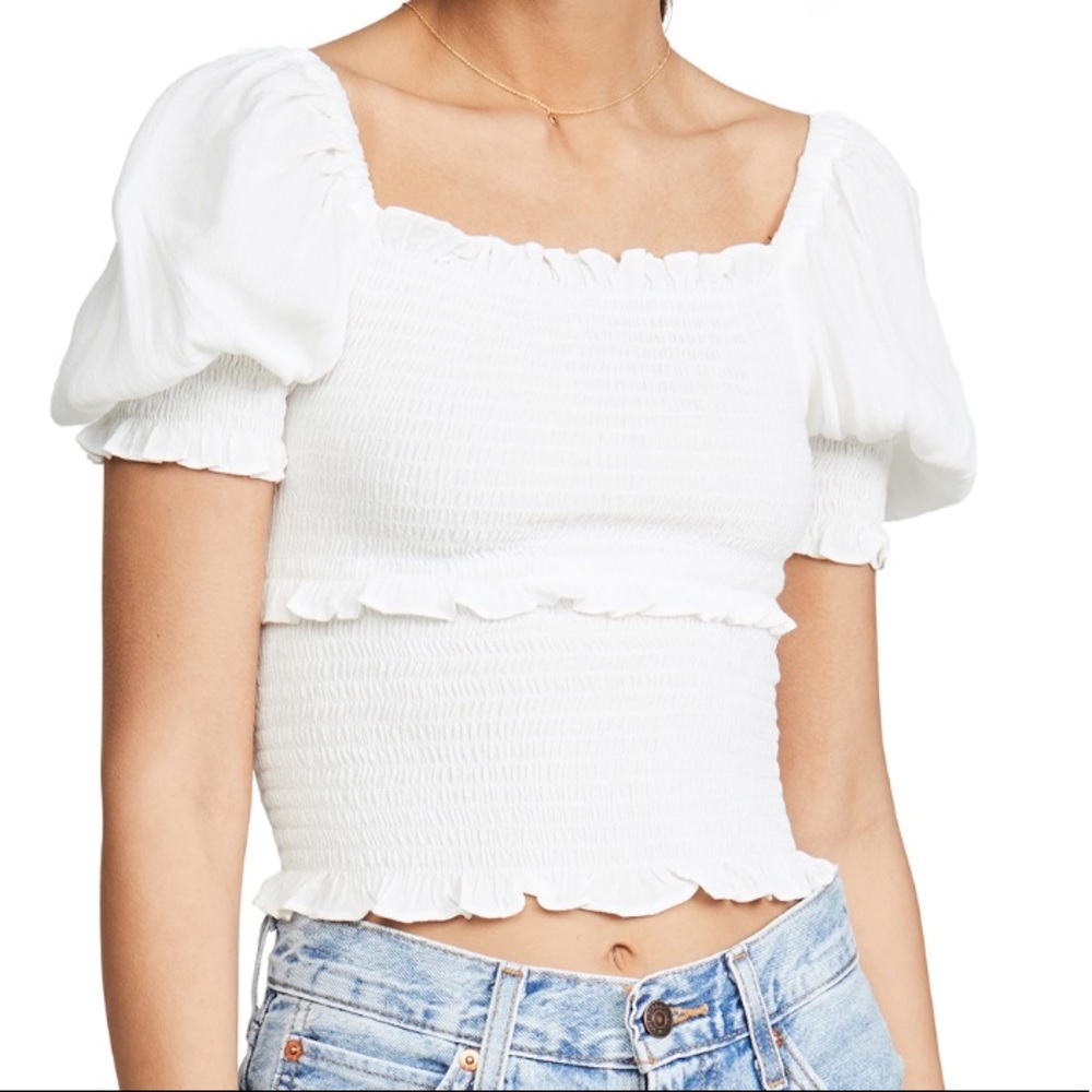 ASTR Glenna Smocked Puff Sleeve Top in White